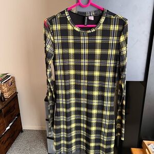 H&M Yellow and Black Plaid Midi Dress